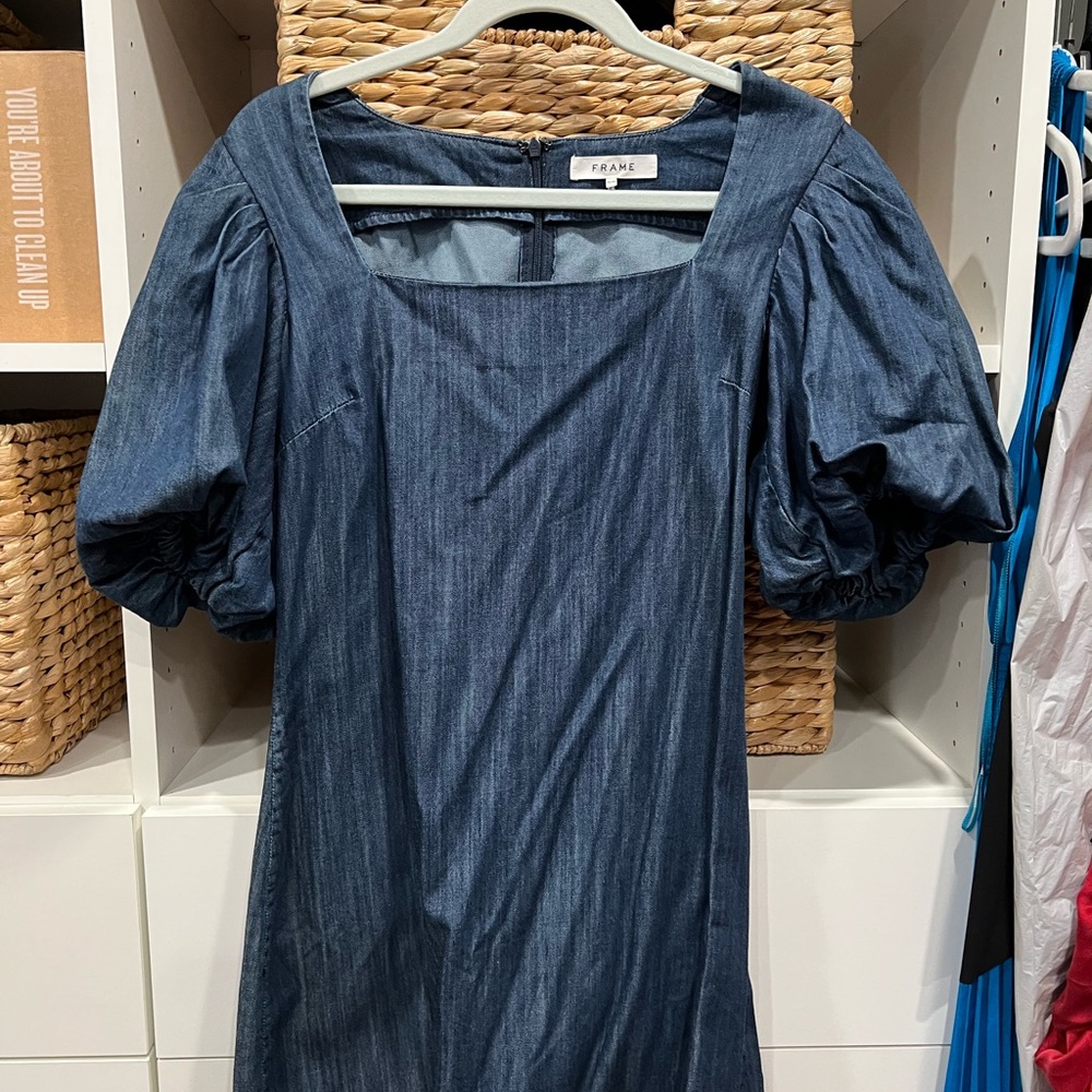 Frame Nina puff sleeve denim minidress size Medium